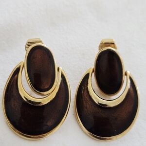 Vintage Brown Enamel Door Knocker Clip Earrings